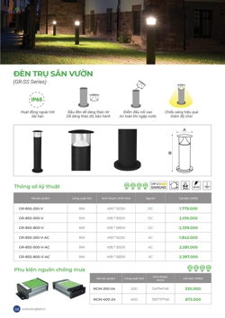 Báo giá đèn Sân Vườn 2026